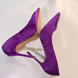 Express Purple Satin Rhinestone Buckle Pointed Toe Stiletto Pumps Womens 10